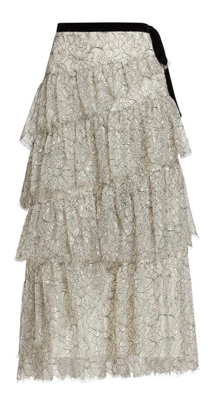 LoveShackFancy Merado Ruffled Lace Skirt White Size 0